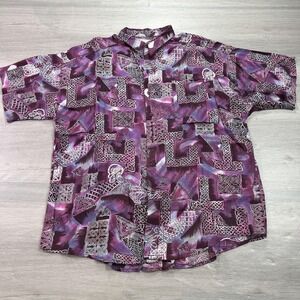 MAXX‎ Shirt Mens Large Purple Rayon Short Sleeve Button Up Made in USA Celtic